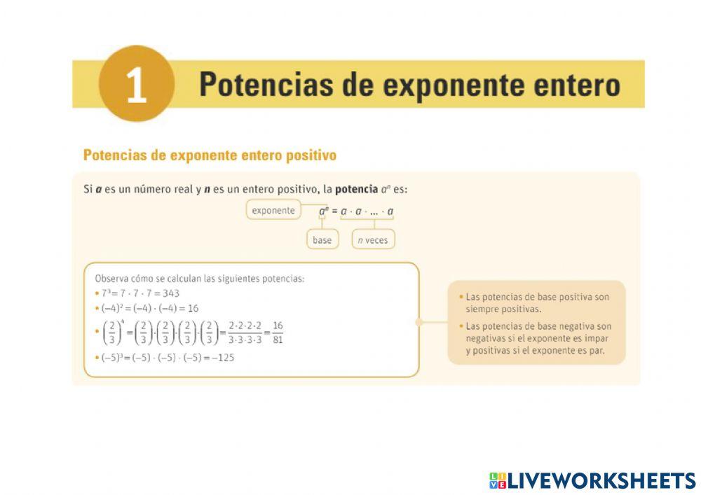 Potencia de exponente entero