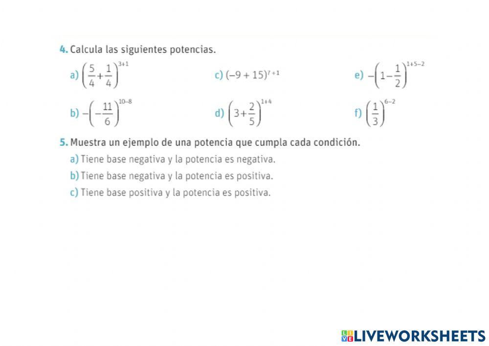 Potencia de exponente entero