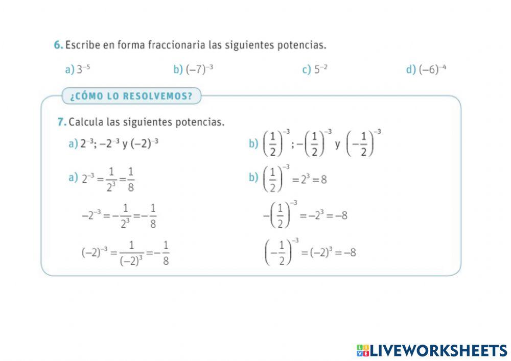 Potencia de exponente entero