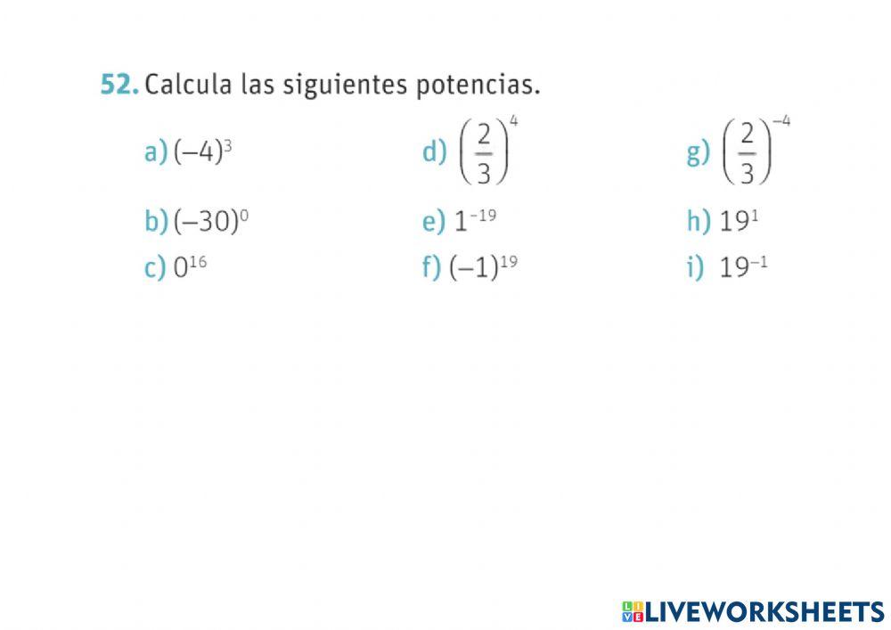 Potencia de exponente entero