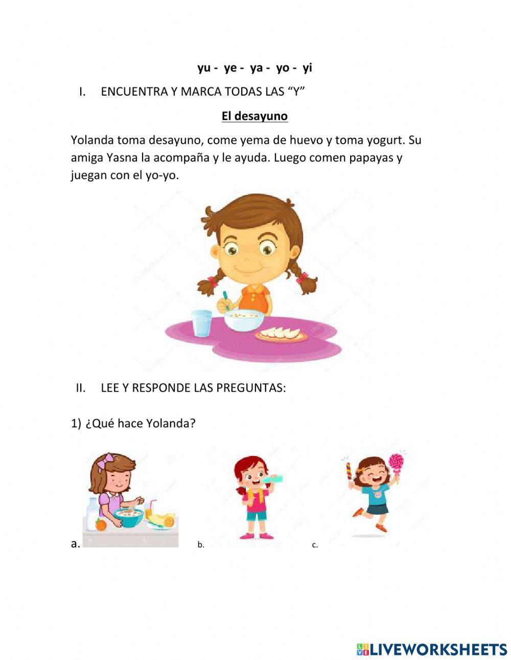 Comprensión lectora letra Y