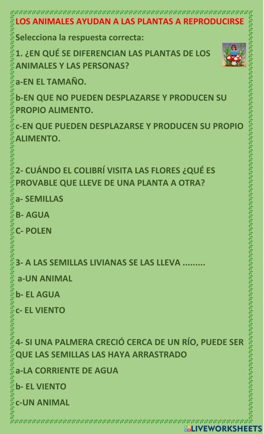 Los animales ayudan a las plantas a reproducirse