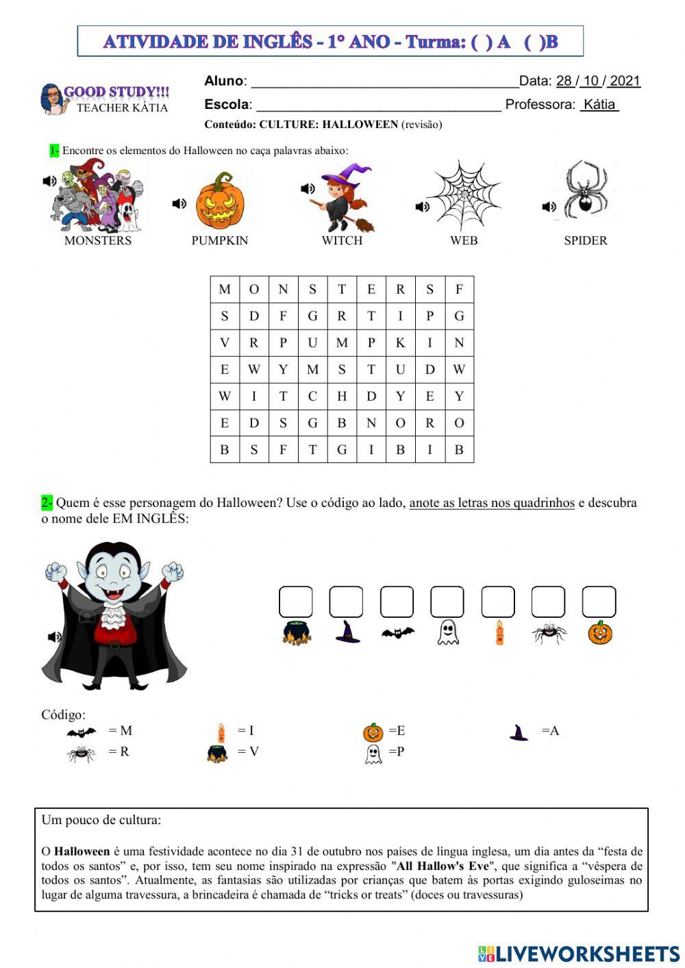 1° ano- inglês - HALLOWEEN - 28-10-21