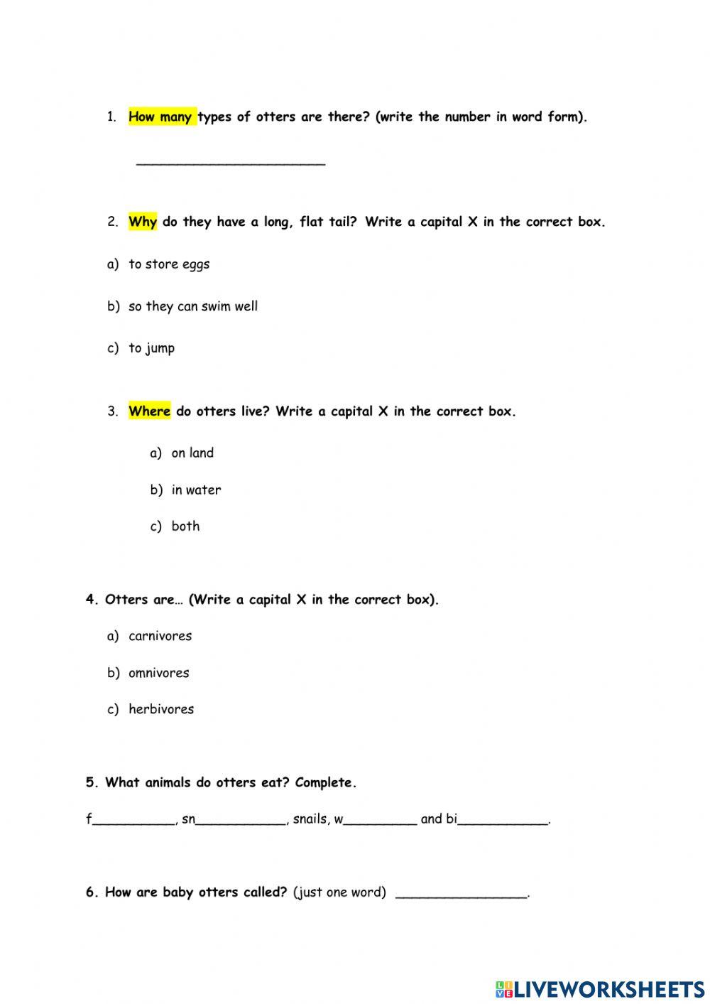 Otters reading comprehension