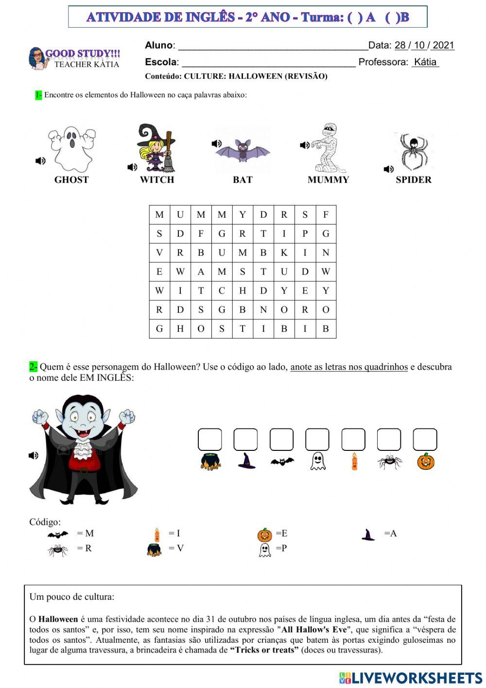 2° ano - inglês - Halloween - 28-10-21