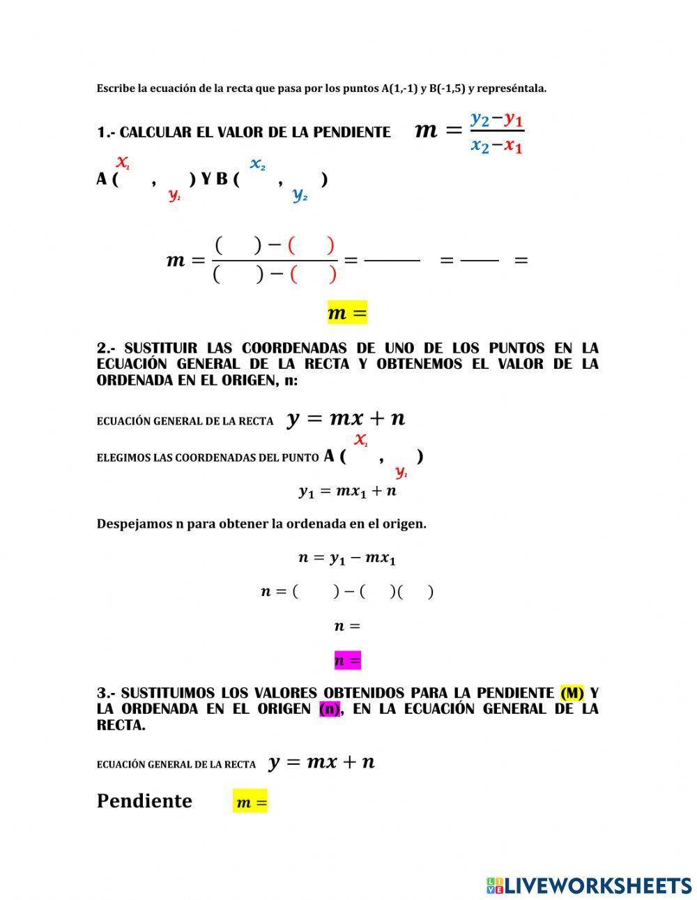 Ecuacion de la recta dados dos puntos