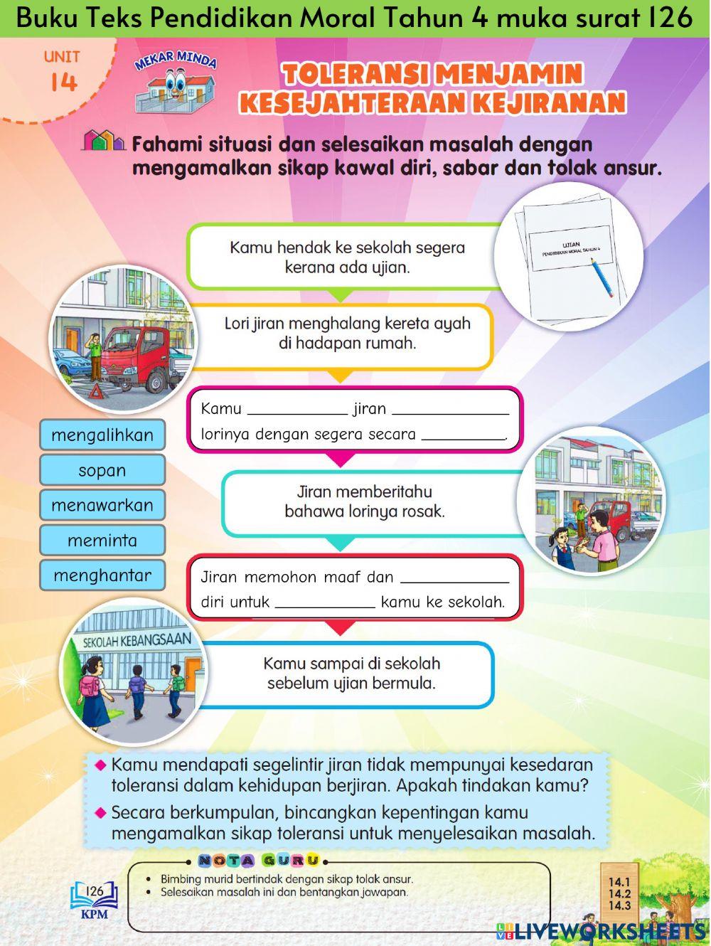 Pendidikan Moral Tahun 4 PdPR Minggu 36 Khamis 28hb Oktober 2021 - UNIT 14 TOLERANSI - Toleransi Menjamin Kesejahteraan Kejiranan