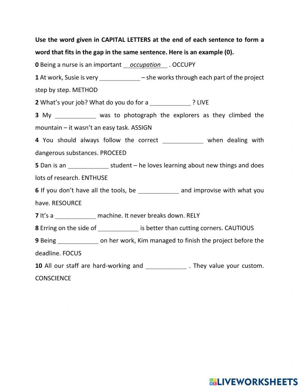 Word Formation Advanced Online Exercise For Live Worksheets word-formation-advanced-online-exercise-for-live-worksheets