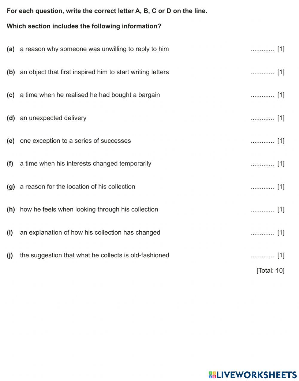 IGCSE Multiple Matching