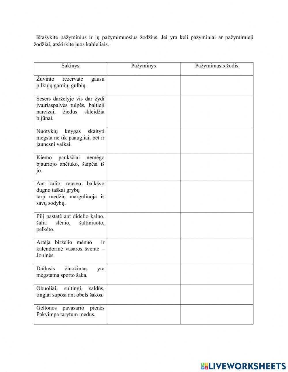 Pažyminiai, pažymimieji žodžiai