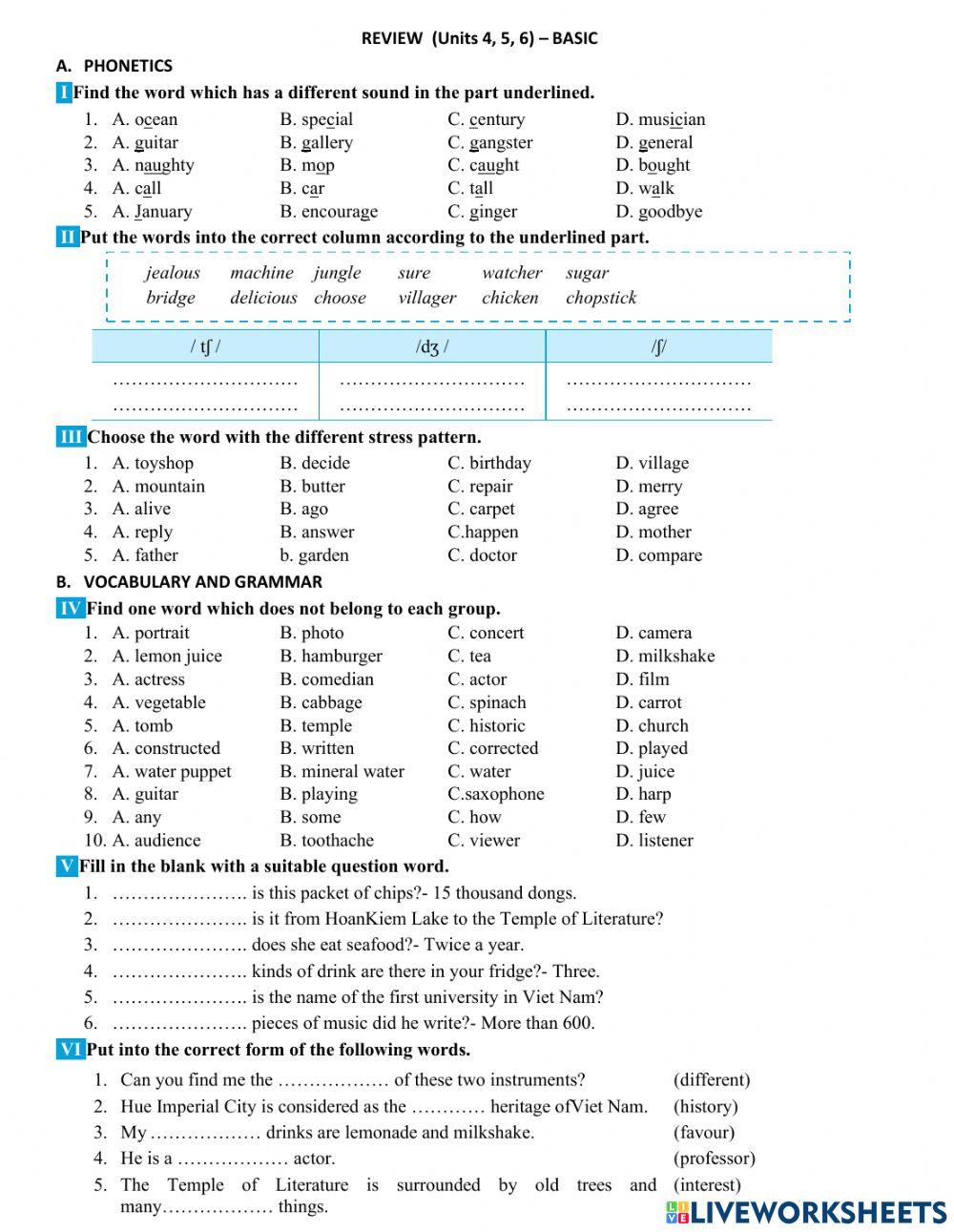Test - Class 7 Review 3( Unit 4,5,6 - BASIC)