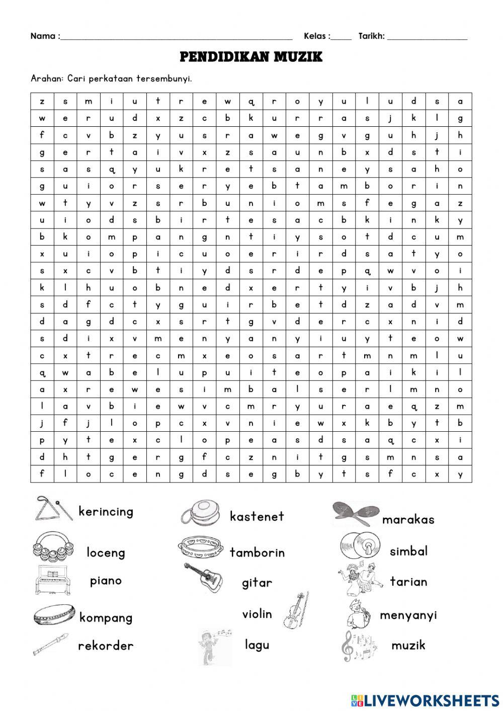 Cari perkataan tersembunyi - muzik