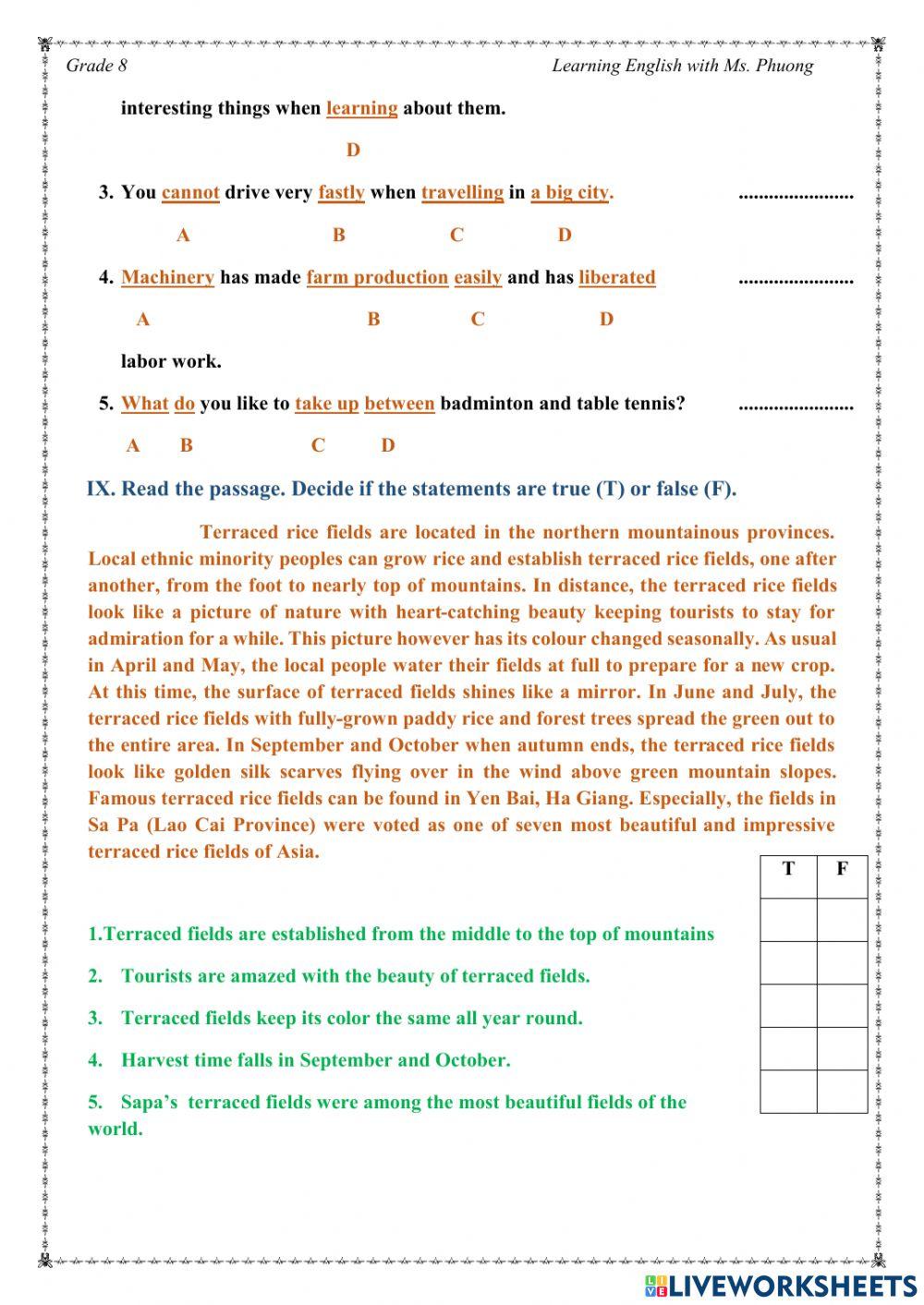 English 8 - Review Unit 1-2-3 - Advanced