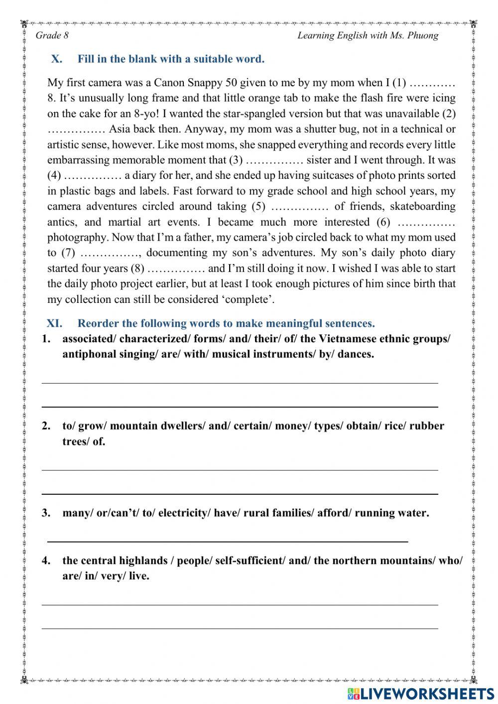 English 8 - Review Unit 1-2-3 - Advanced