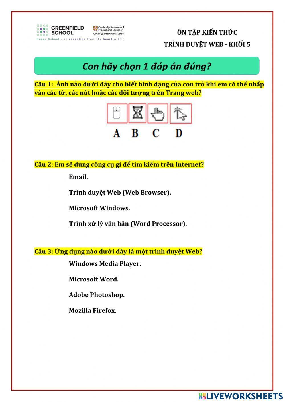 Khối 5 - Ôn tập Trình duyệt