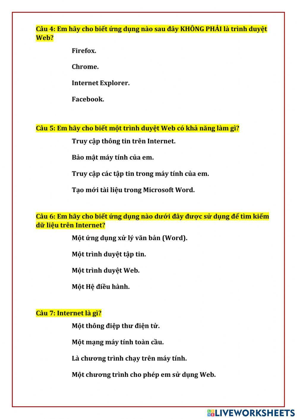 Khối 5 - Ôn tập Trình duyệt