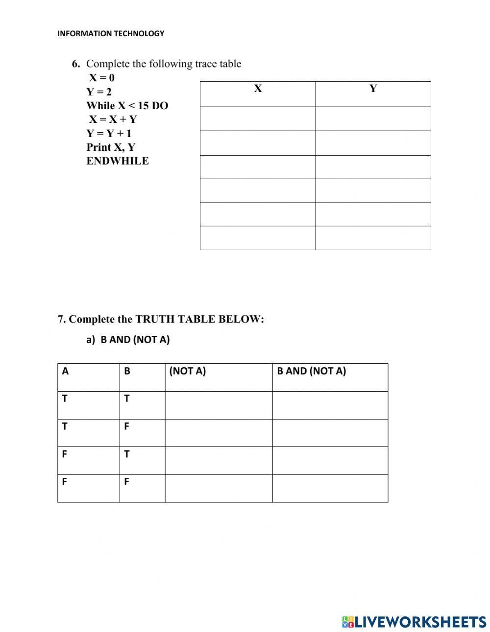 Pseudocode algorithms, flowcharts and Trace Tables online exercise for ...