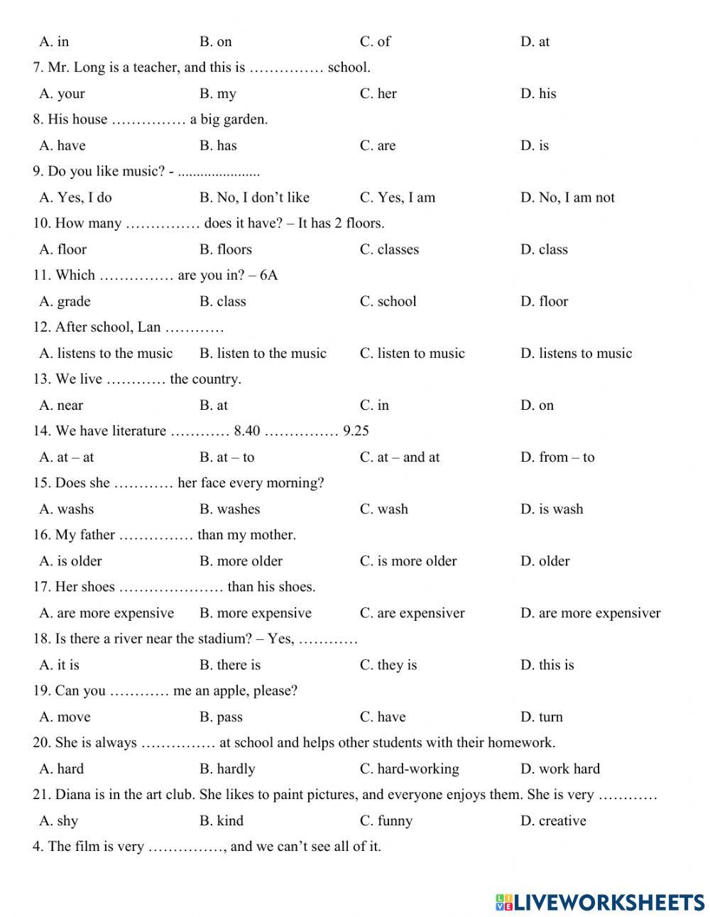 Grade 6 - Mid term test revision cont.4