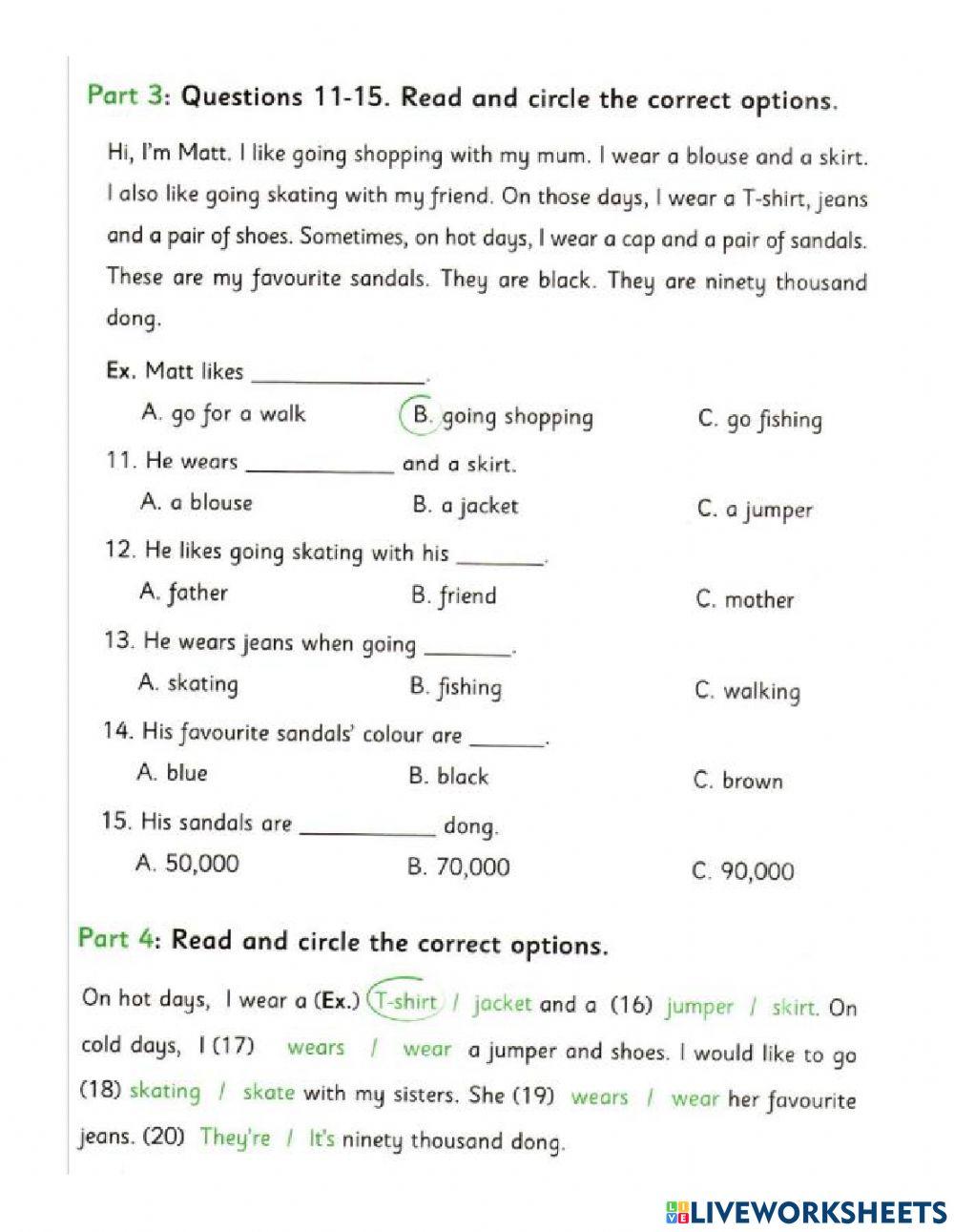 tieng-anh-4-unit-17-18-reading-online-exercise-for-live-worksheets