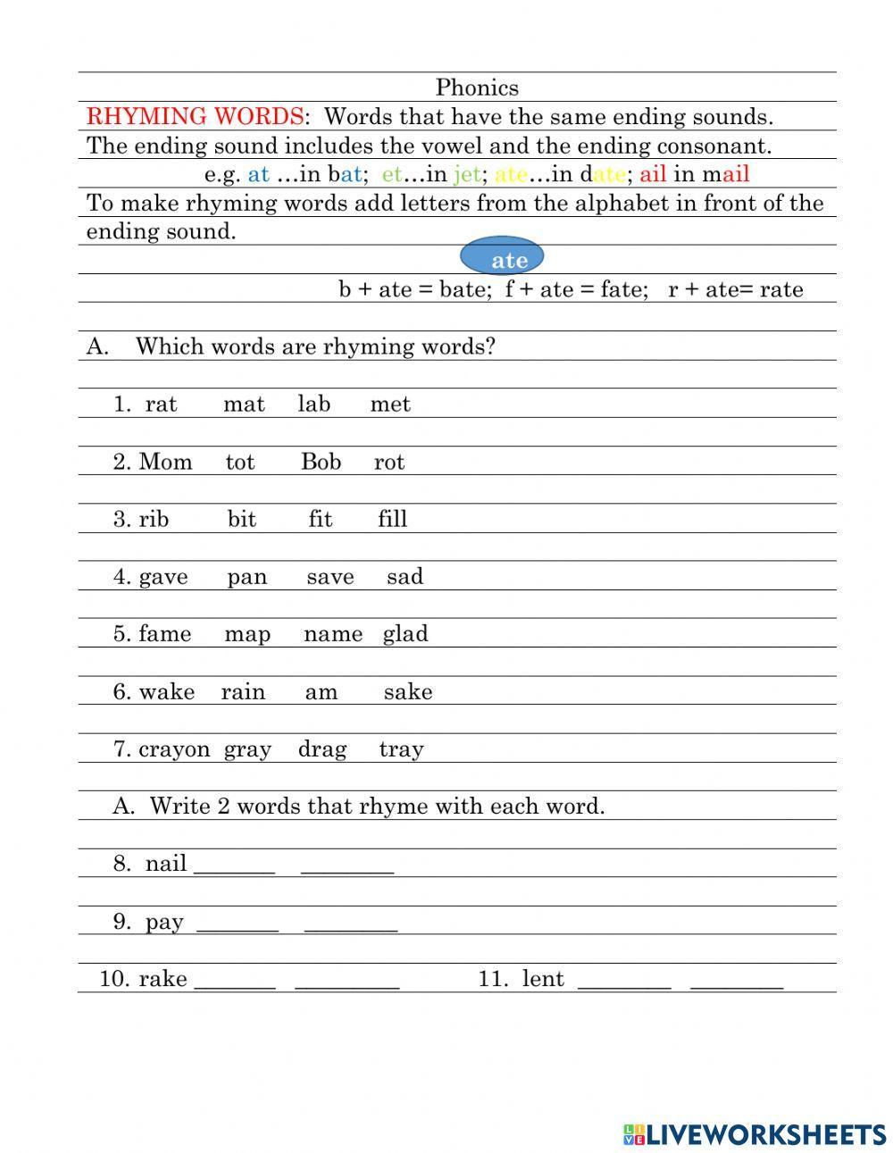 Rhyming Words For Fun! - ELA Worksheets - SplashLearn