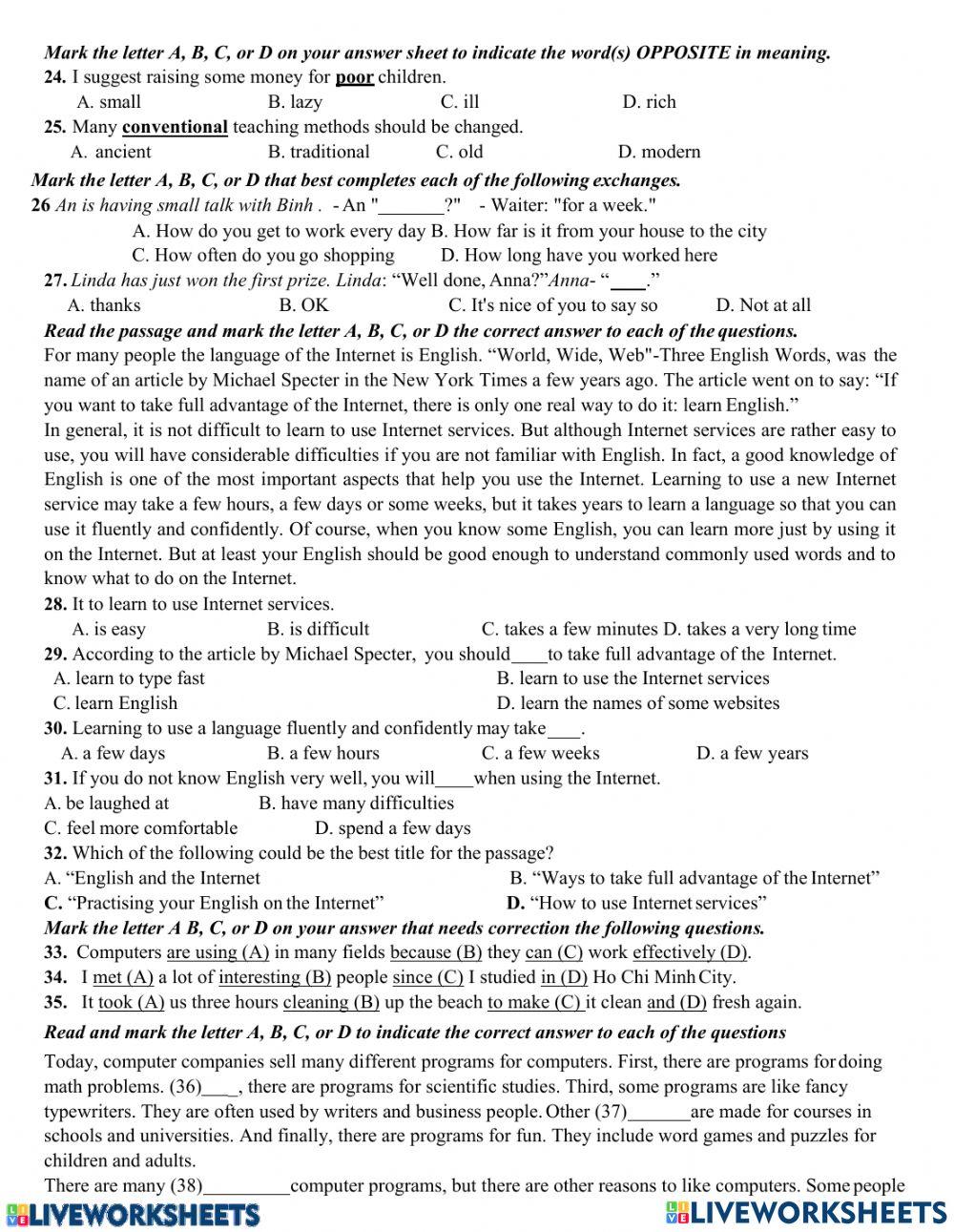 Grade 8- Mid term test