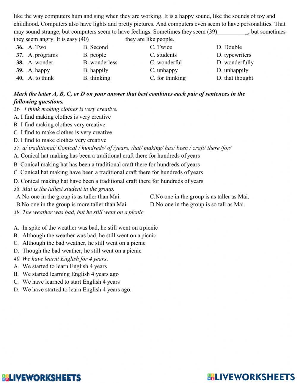 Grade 8- Mid term test