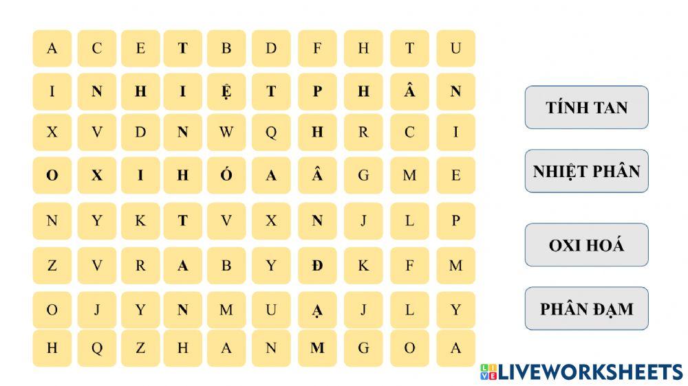 Trò chơi Tìm chữ - Khởi đầu muối nitrat