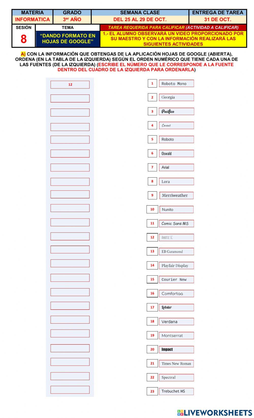 3o Colores, y Fuentes en Hojas de Google