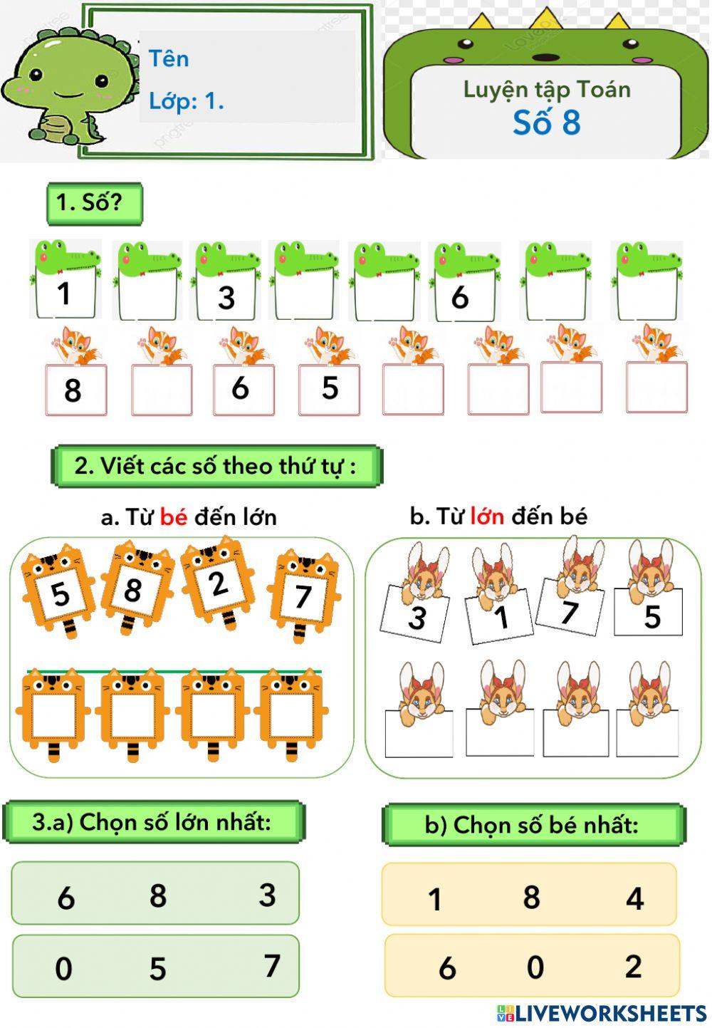 Toán lớp 1 Số 8