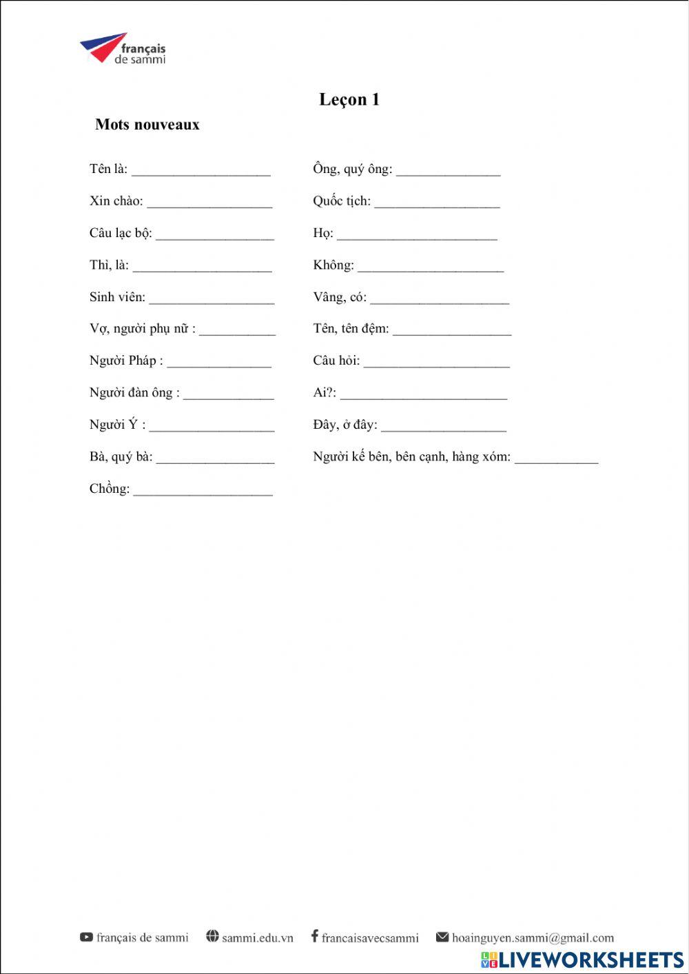 Le Nouveau Taxi A1 - Leçon 1- Vocabulaire