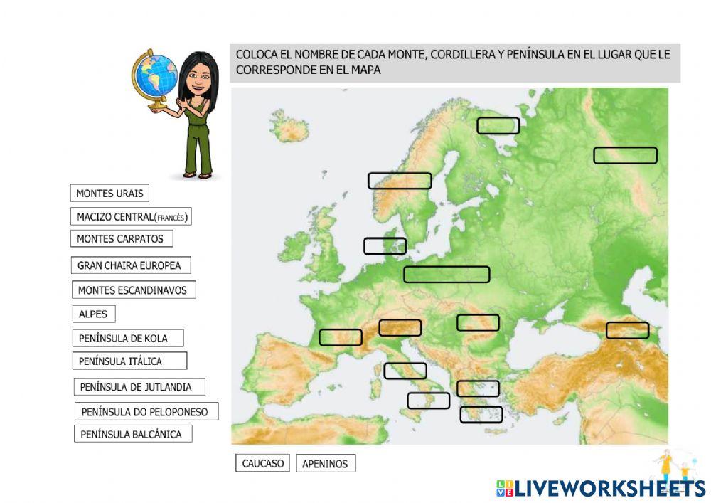 Mapa Europa montes y penínsulas
