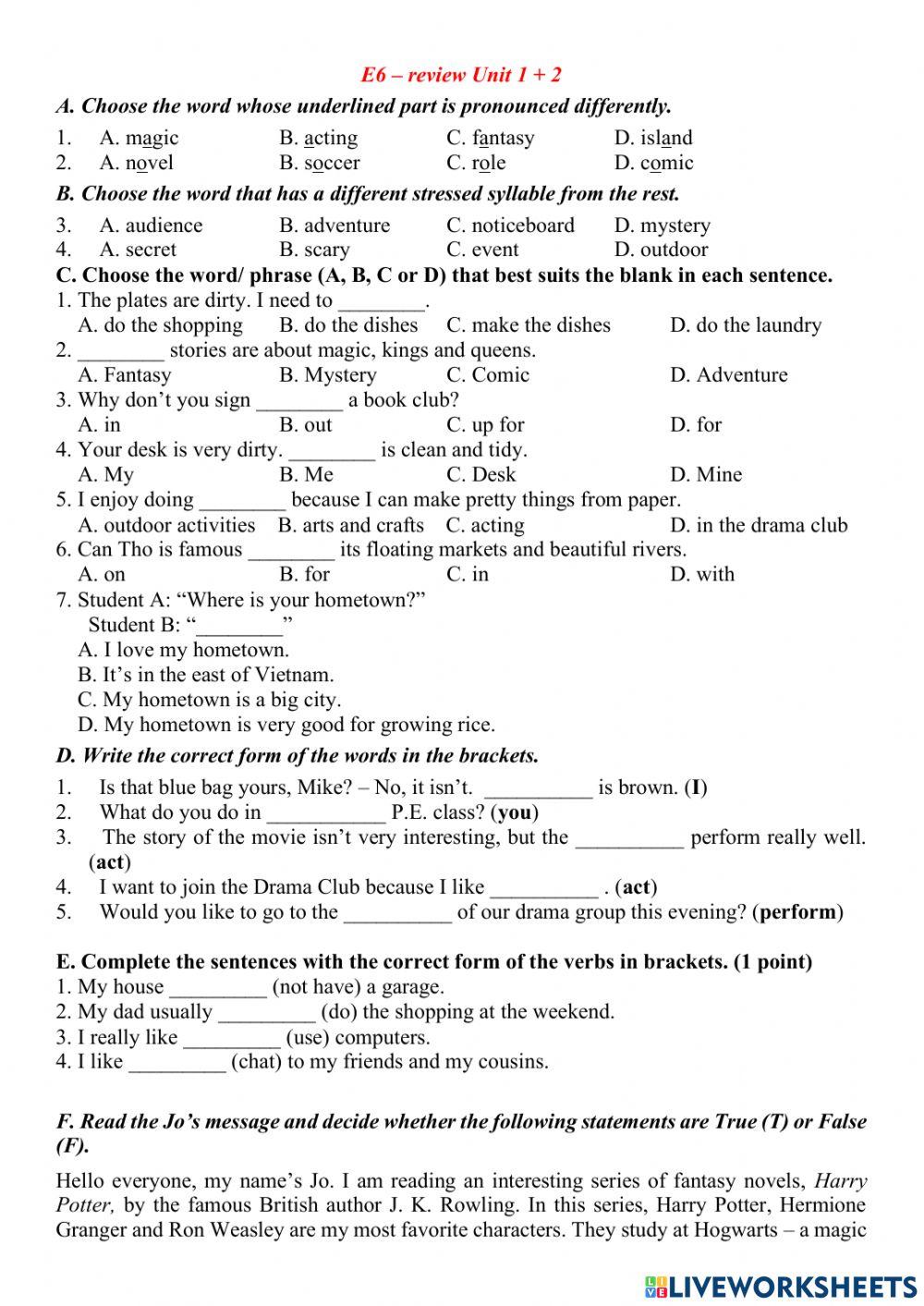 E6 - review U1 and 2