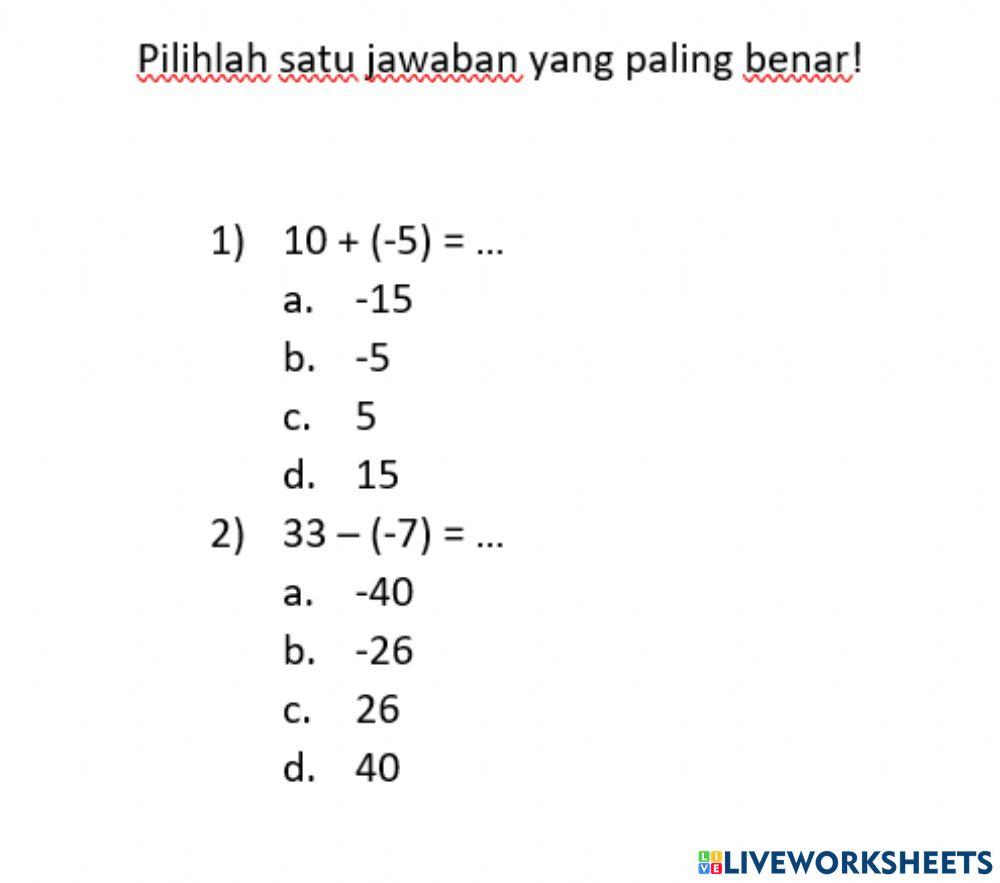 Soal Pilihan Ganda