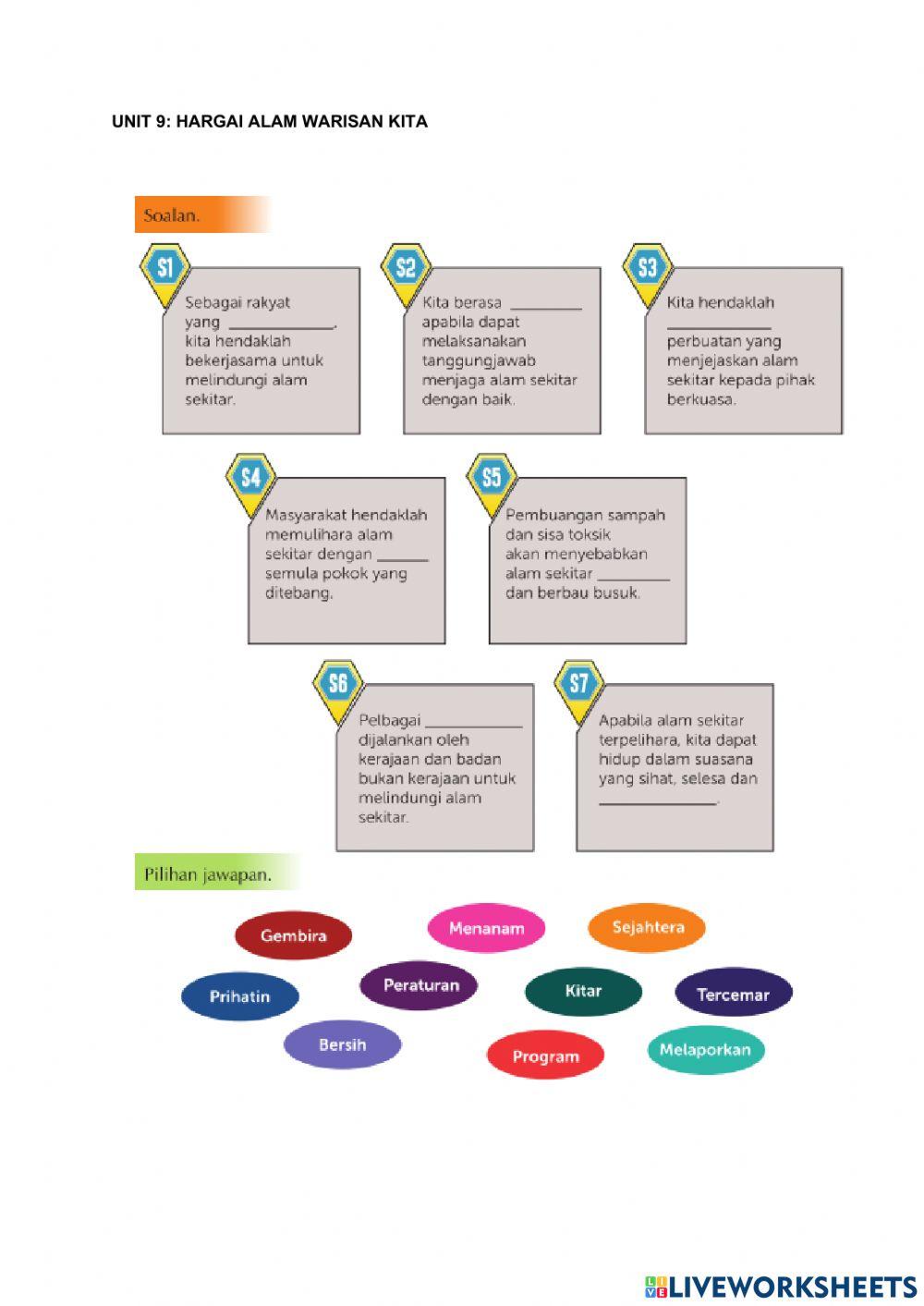 Latihan unit 9 hargai alam warisan kita