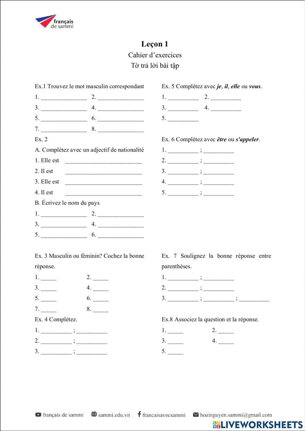 Le Nouveau Taxi A1 - Leçon 1 - Cahier d'exercices