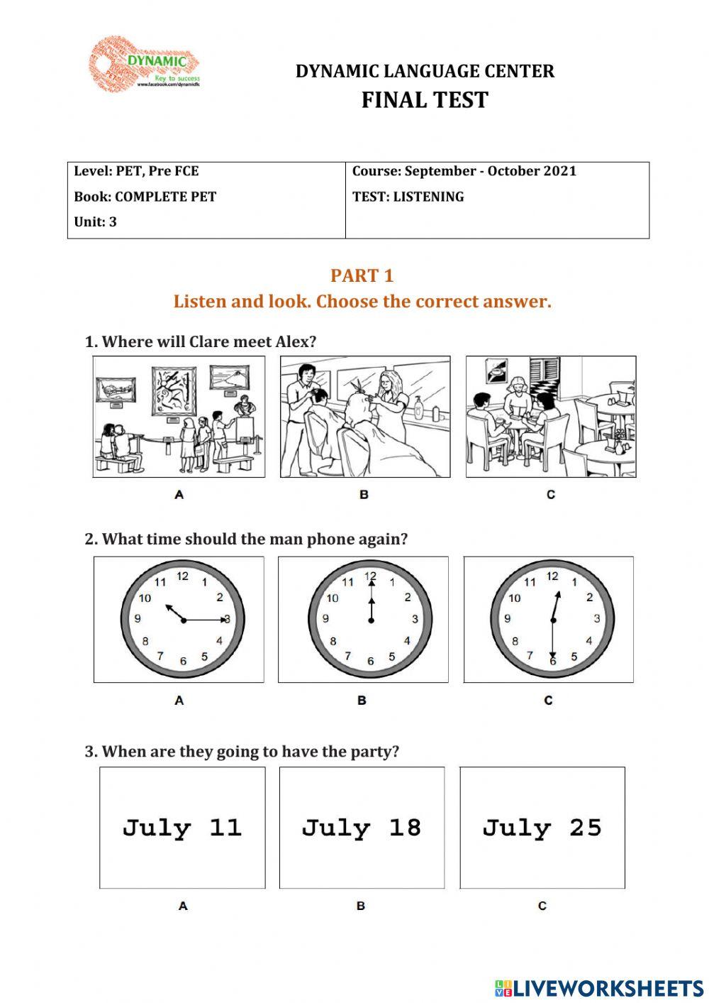 LISTENING FINAL TEST-U3