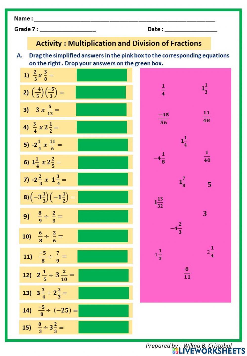 MULTIPLICATION AND DIVISION of Fractions