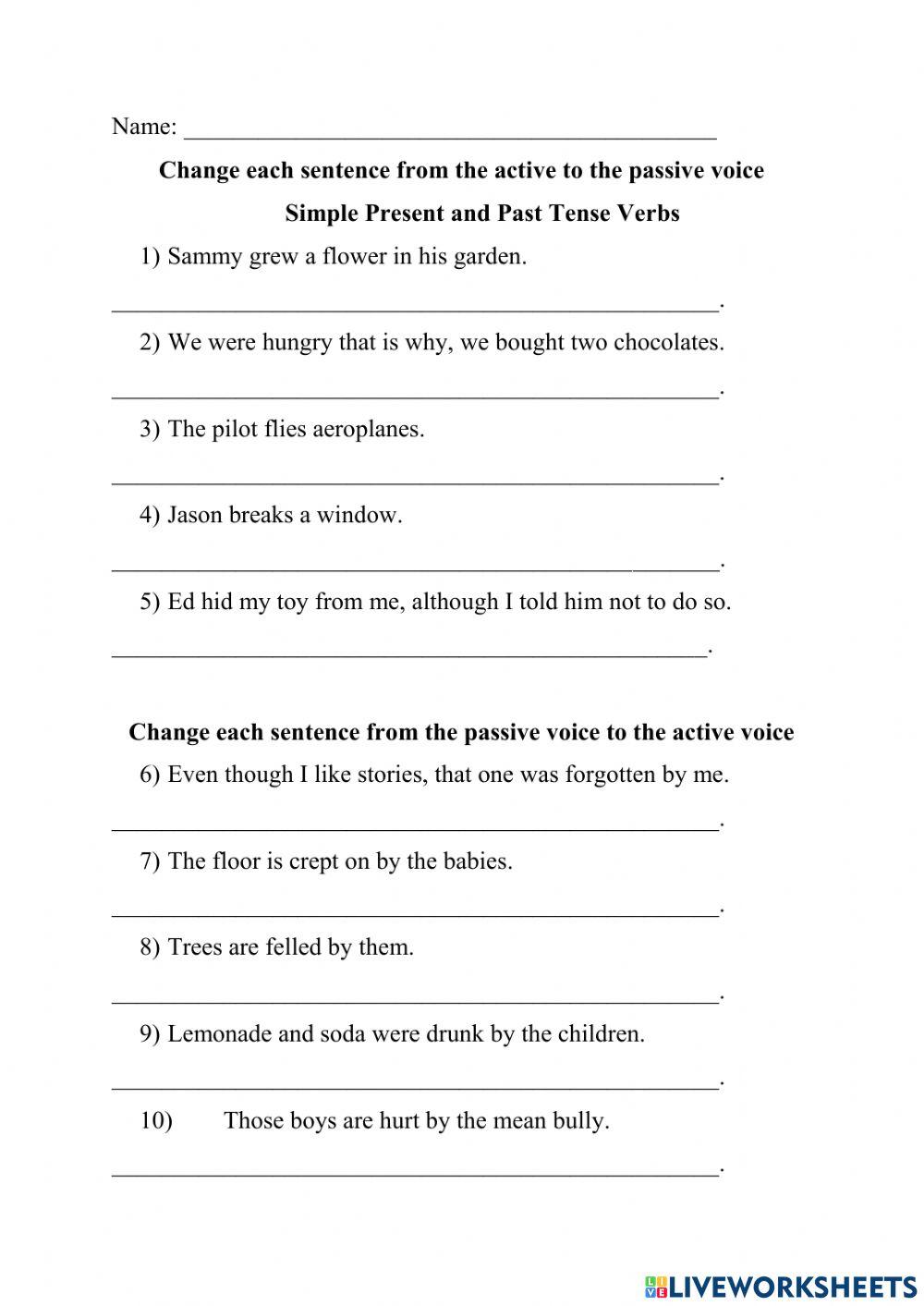 Active to the Passive Voice and Visa Versa (With Simple Present and Past Tense Verbs)