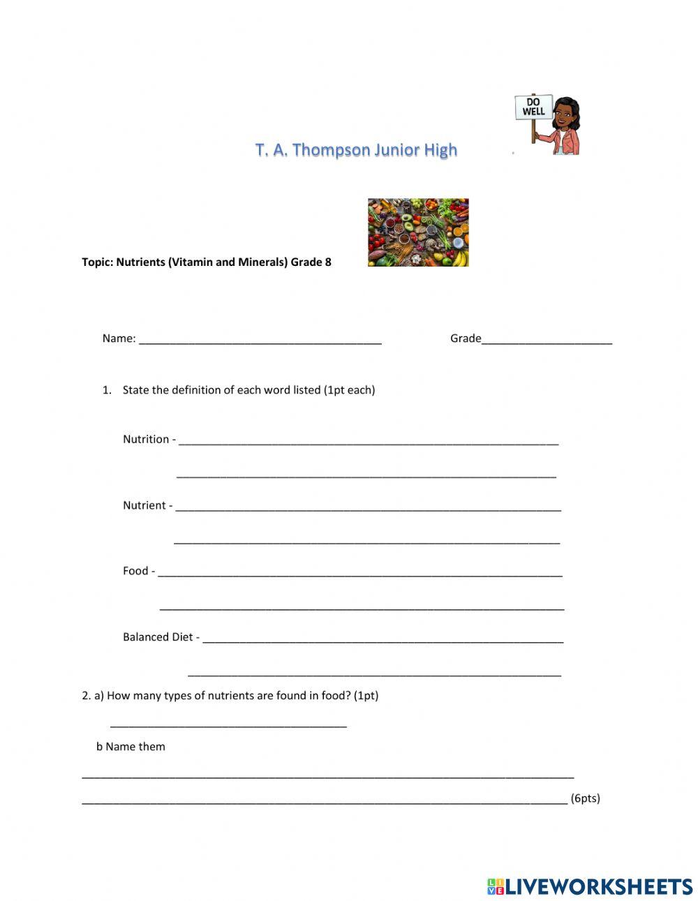 Nutrients Vitamins and Minerals Grade 8