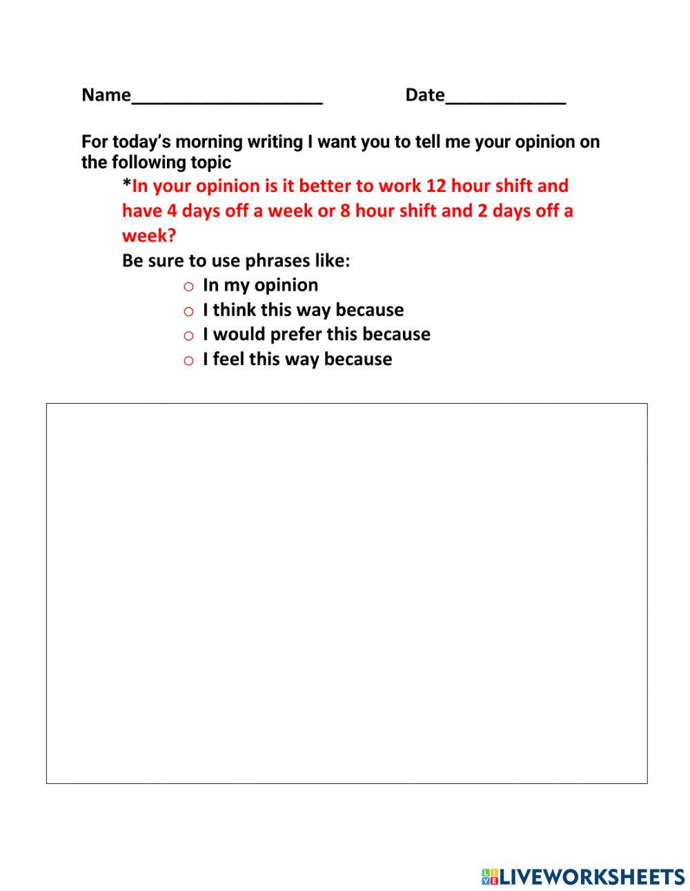 Opinion Writing free worksheet Live Worksheets