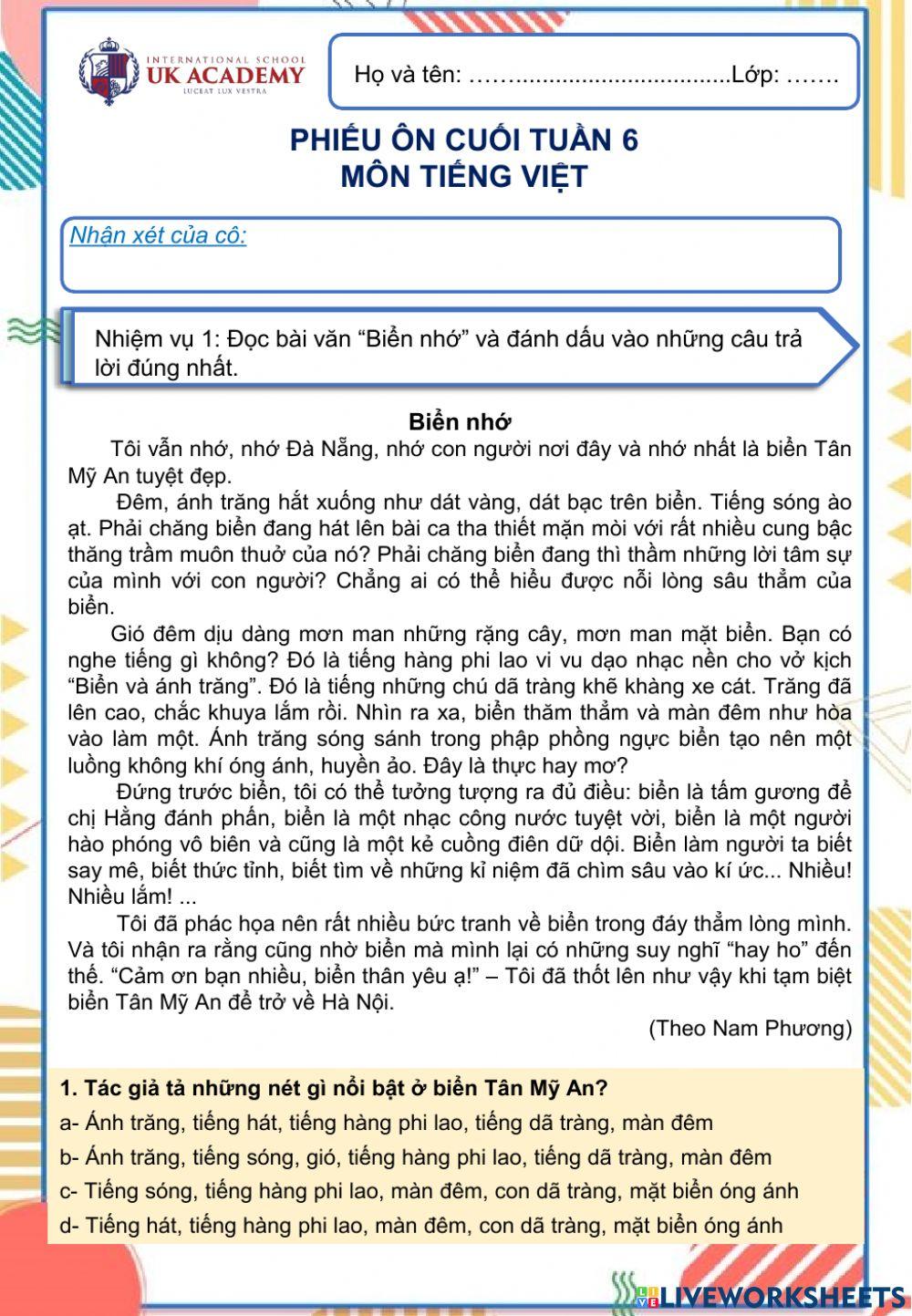 Tiếng Việt 5 - Ôn cuối tuần 6