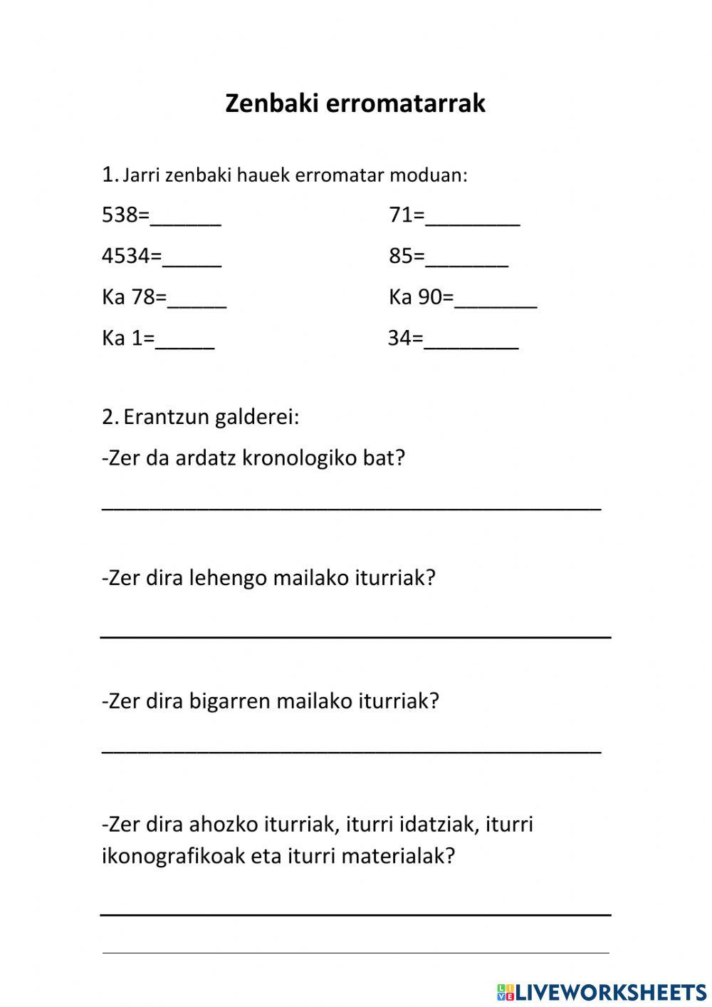 Zenbaki erromatarrak eta iturri historikoak