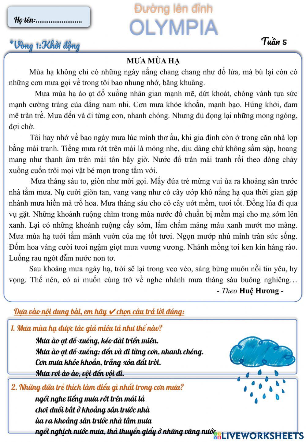 Phiếu bài tập cuối tuần