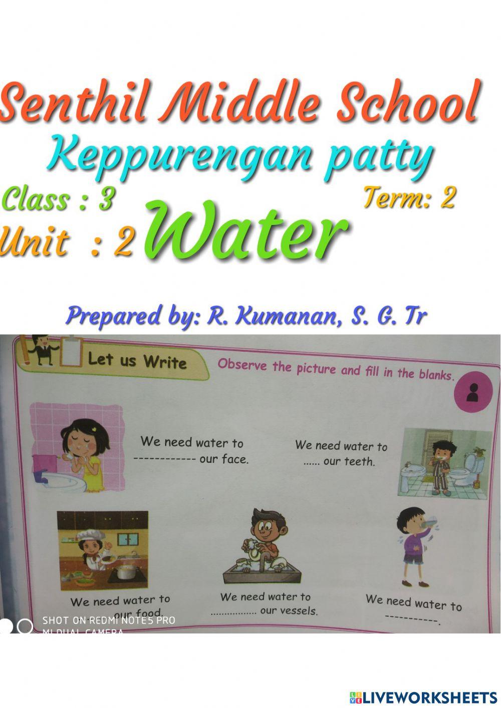 2 nd TERM- CLASS-3 -SCIENCE- UNIT-2- WATER.PREPARED BY - R.KUMANAN,SENTHIL MIDDLE SCHOOL, KEPPURENGAN PATTY.