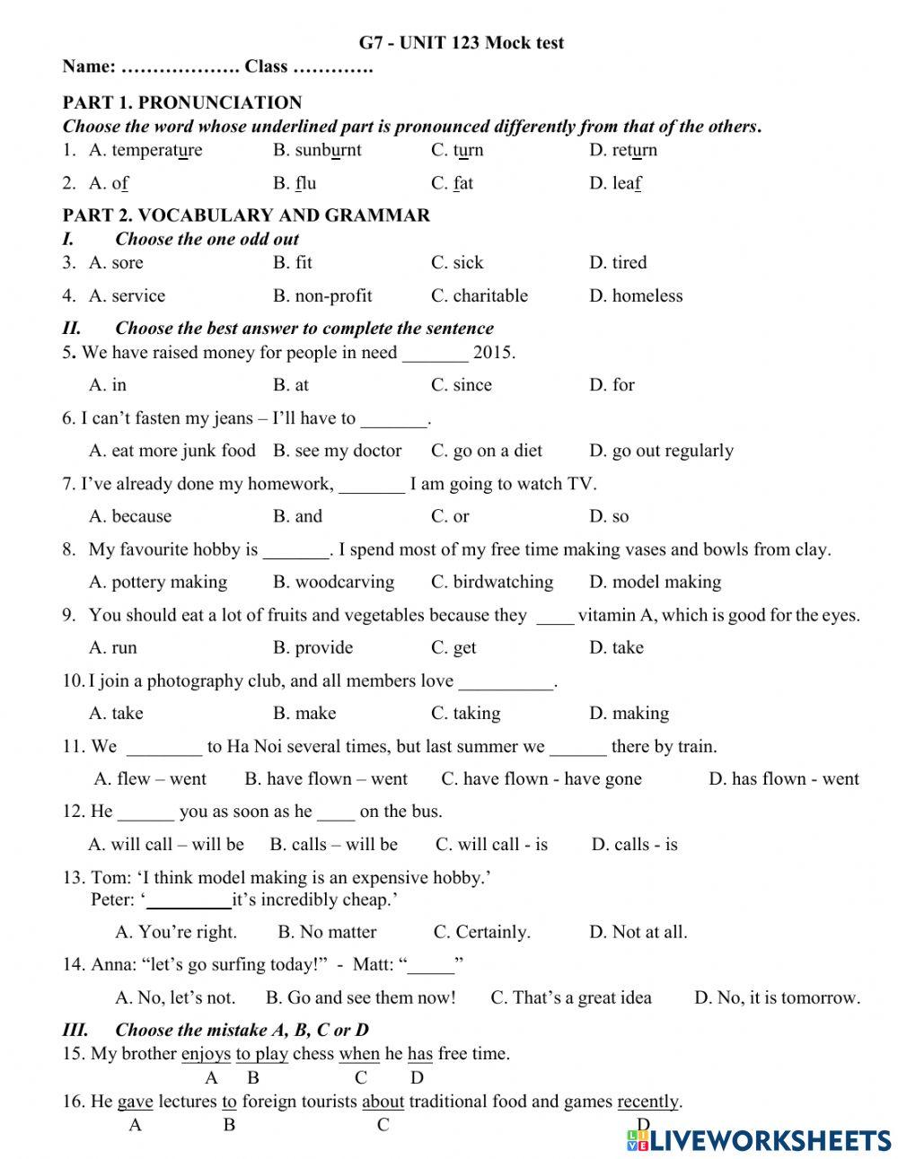TA7 - Unit 123 Mock test