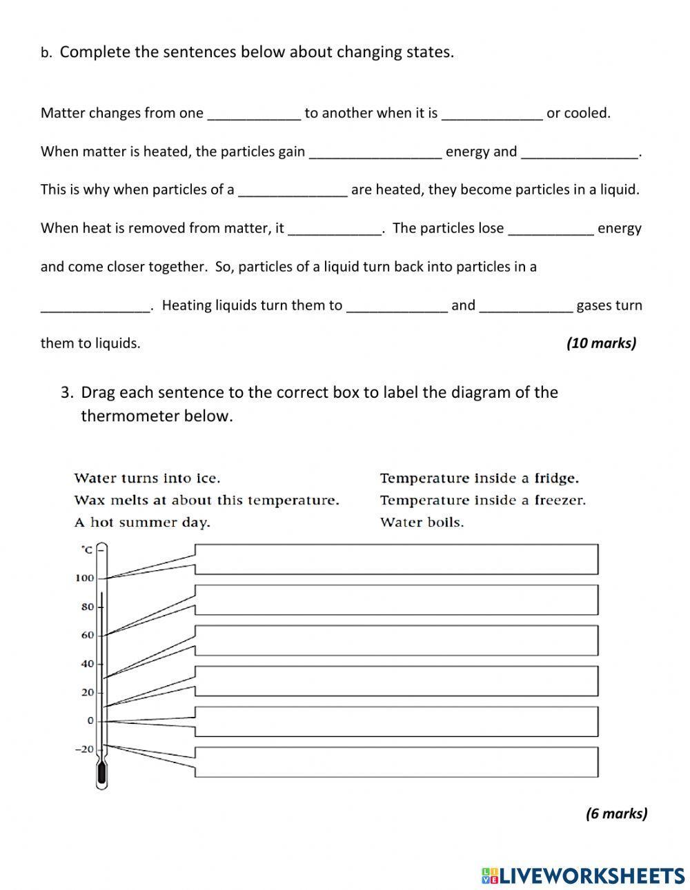 Year 8 Explaining Physical Changes Test 1