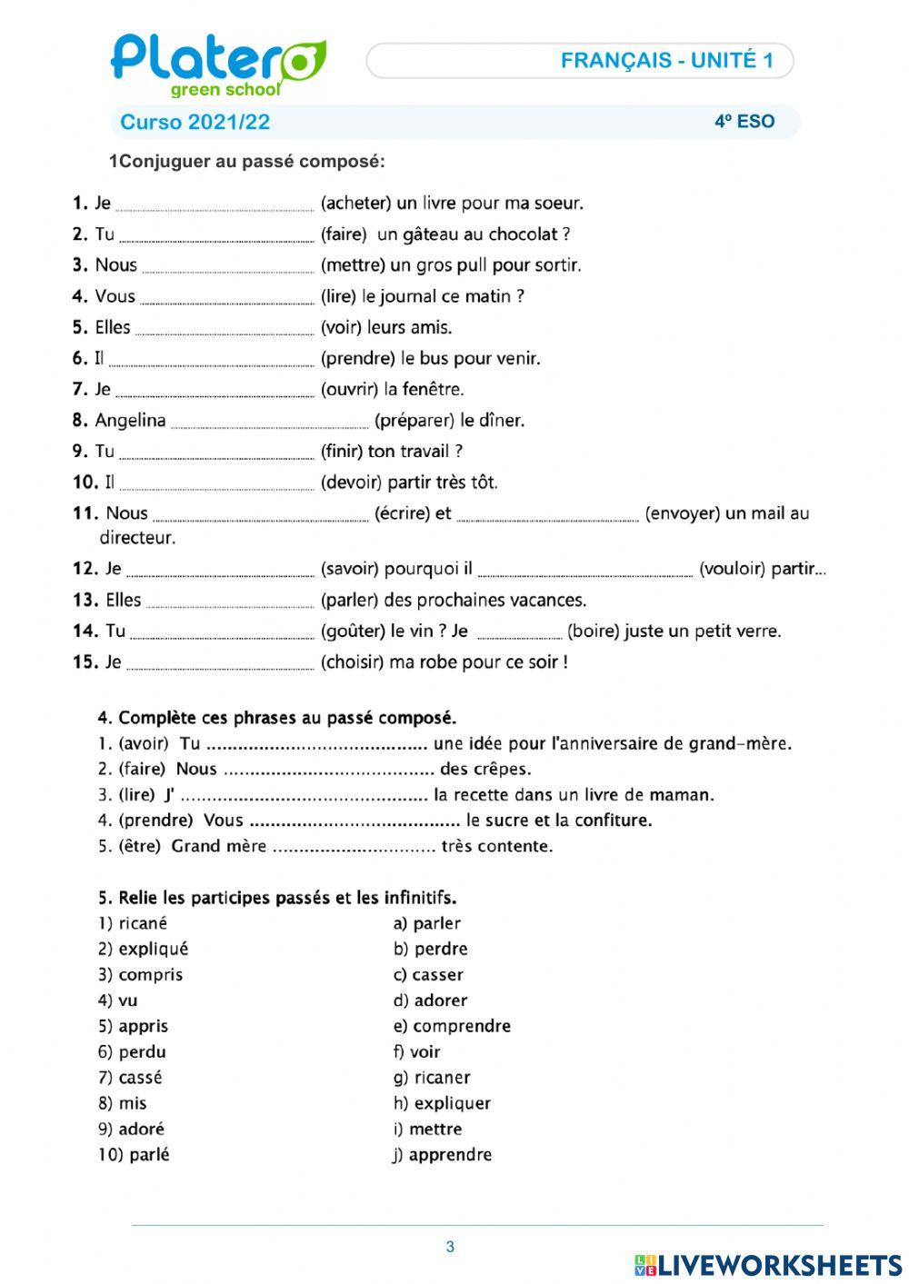 Ejercicios de Passé composé