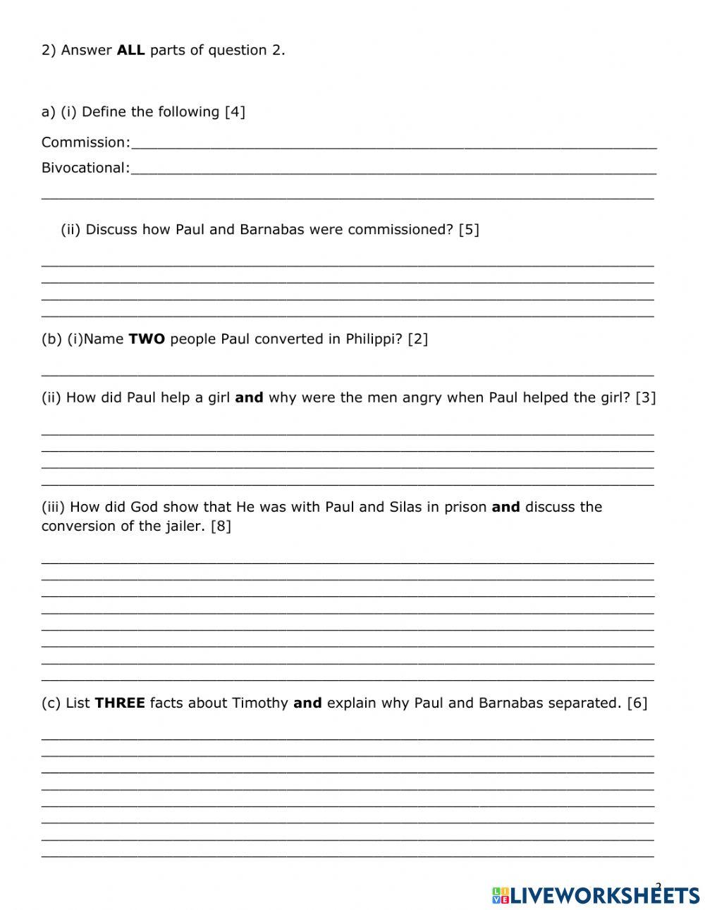 Missionary Journey 9th Grade unit Quiz
