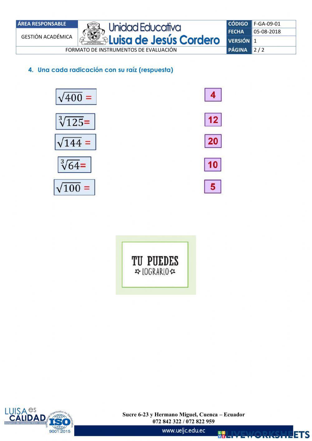 LECCIÓN POTENCIACIÓN Y RADICACIÓN