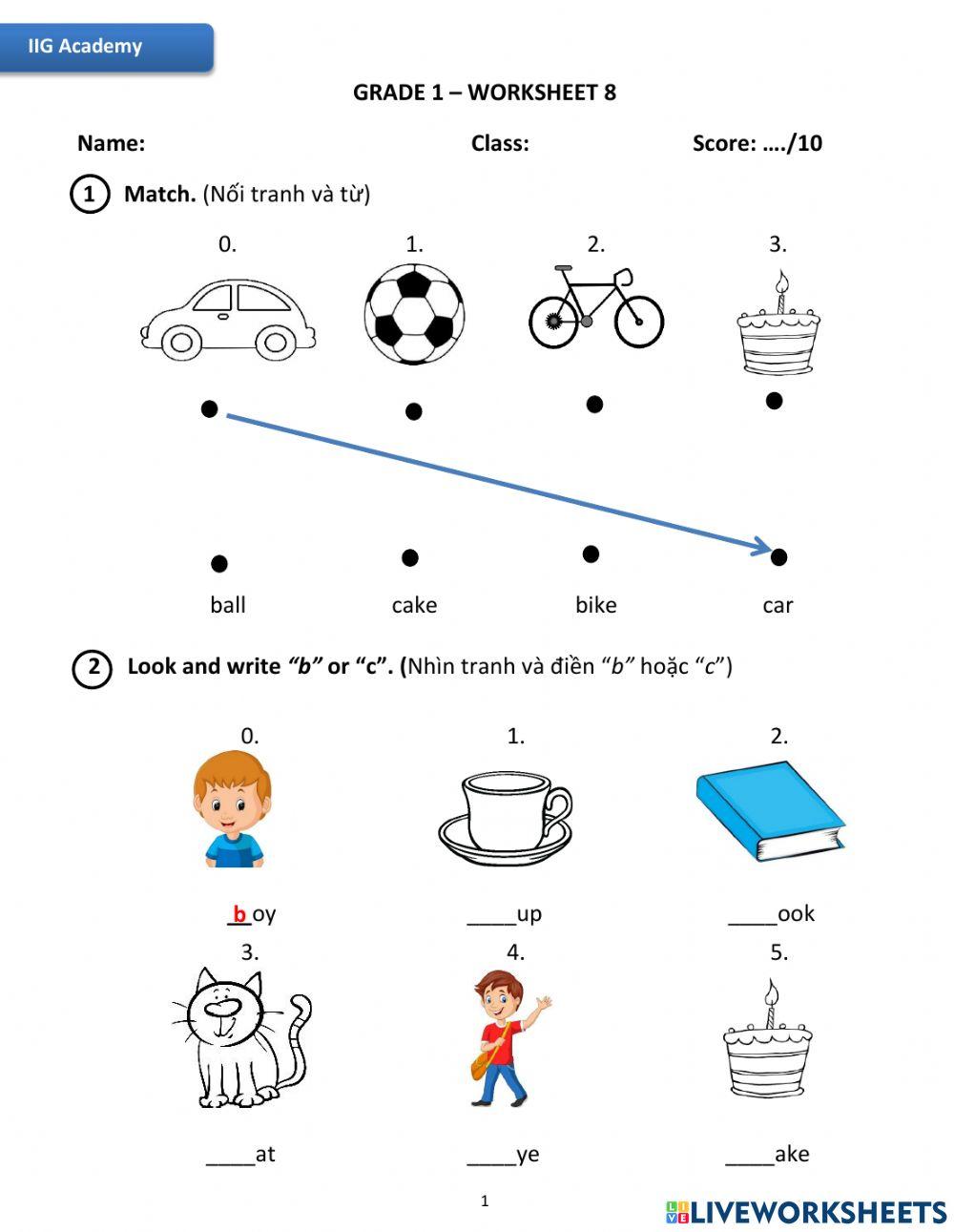 IIG-Grade 1-Worksheet 8